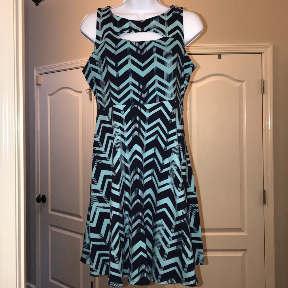 Xhilaration Navy Blue & Teal Keyhole Dress